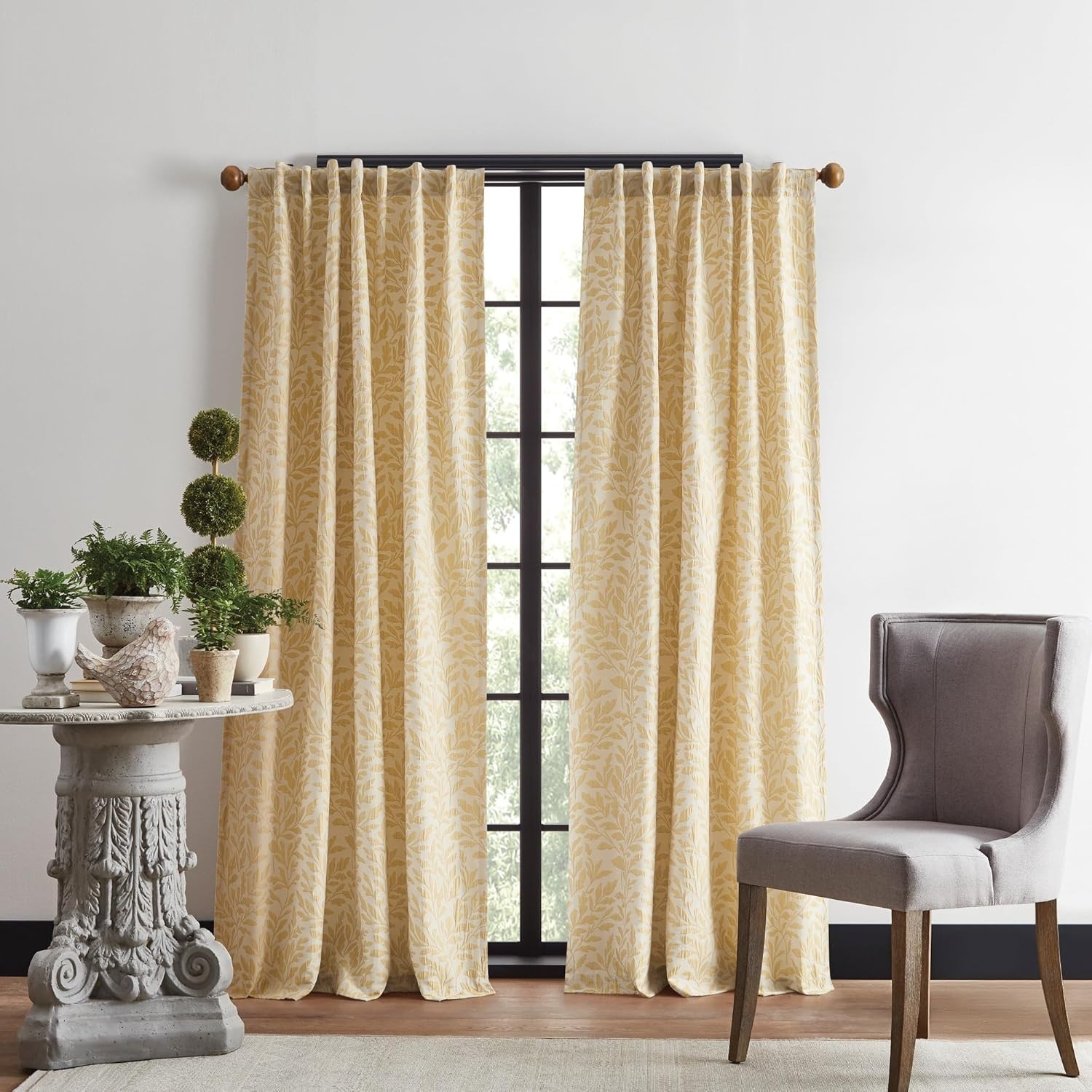 95in Vineyard Leaf Light Filtering Curtain Panels Gold Rod Pocket Pair
