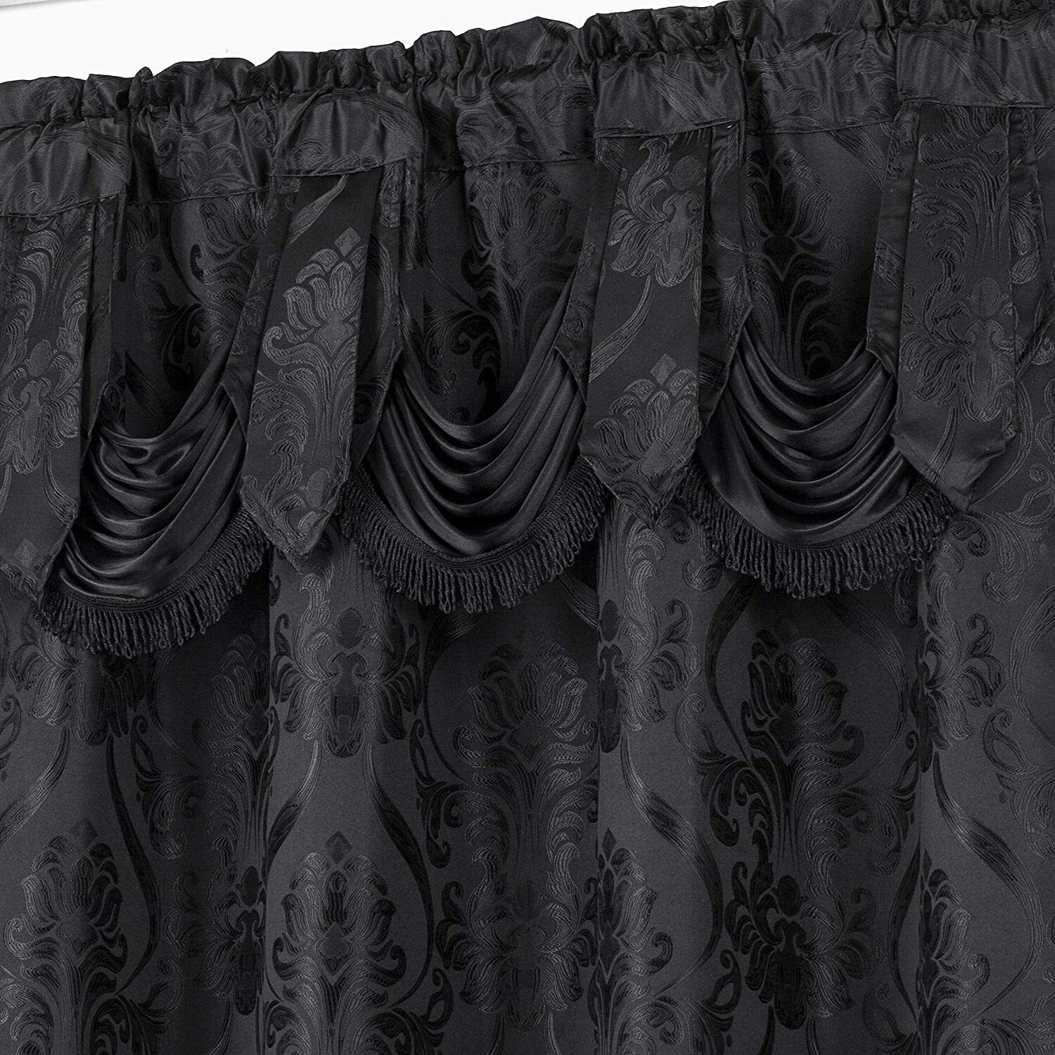 Set 2 Solid Black Fringe Damask Curtains Panels Drapes Valance 63 84 96 inch L