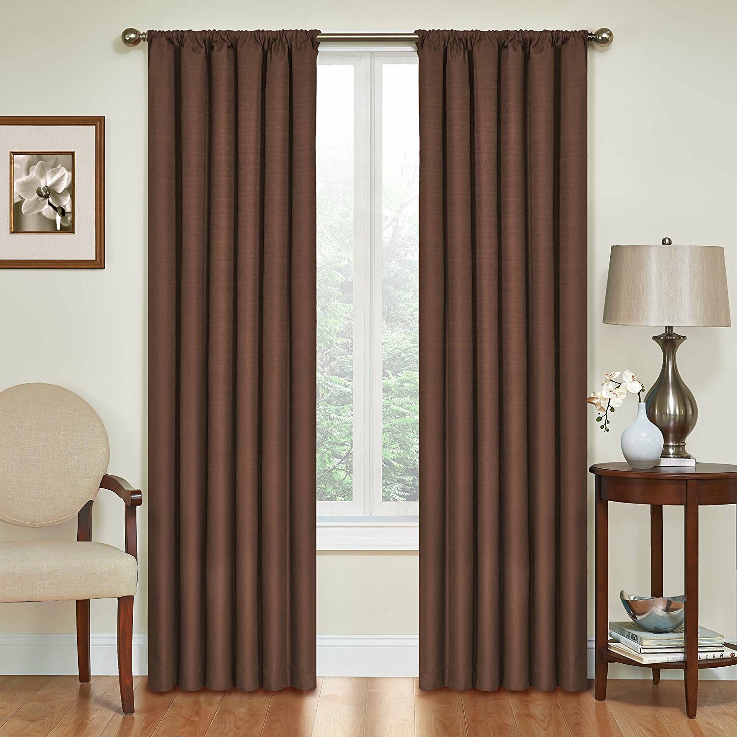 Set 2 Brown Curtains Panels Drapes 63 84 95 inch L Blackout Blocks Light Heat