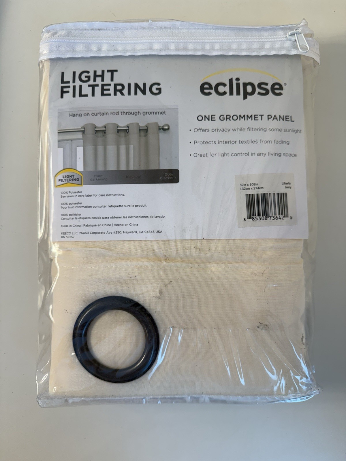 Eclipse Light Filtering Grommet Panel Curtain 52in x 108in Ivory