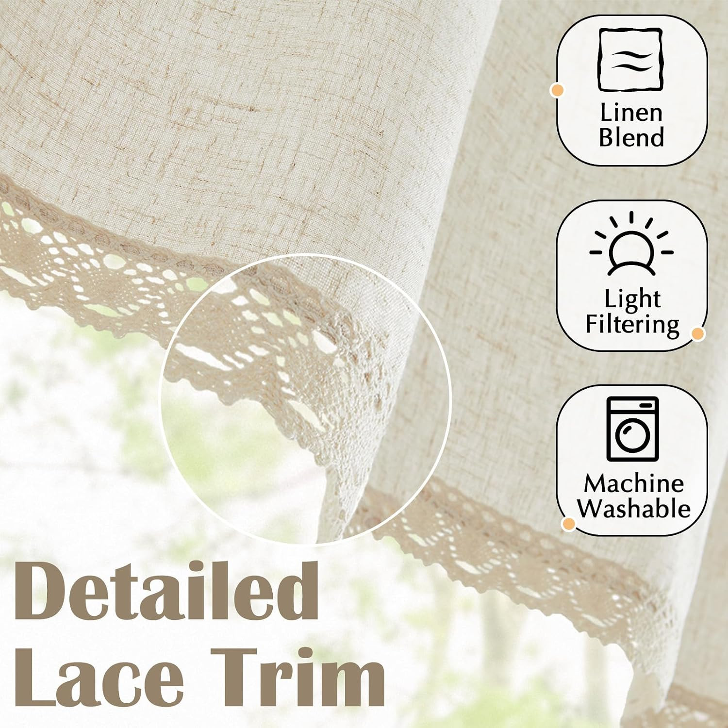 jinchan Linen Valance with Lace Trim Farmhouse Rustic Valance Curtain for Window