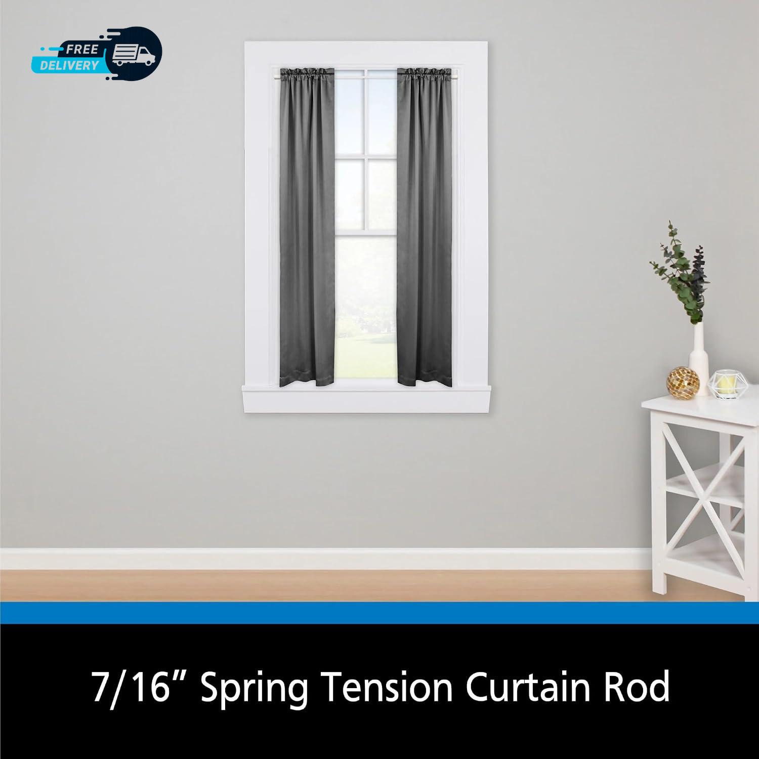 28-48 In. Adjustable Spring Tension Curtain Rod 7/16 In. Diameter Steel Tube
