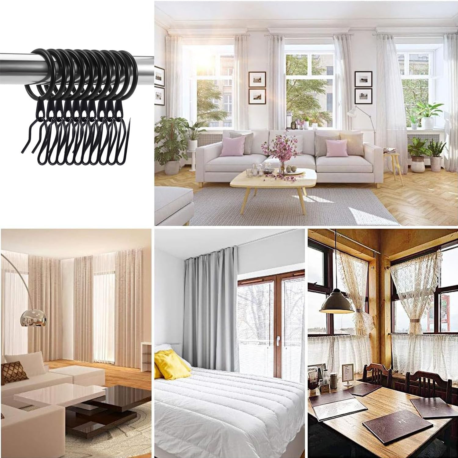 60 Pieces Metal Drapery Curtain Rings Curtain Hanging Rings and 60 Pieces Metal