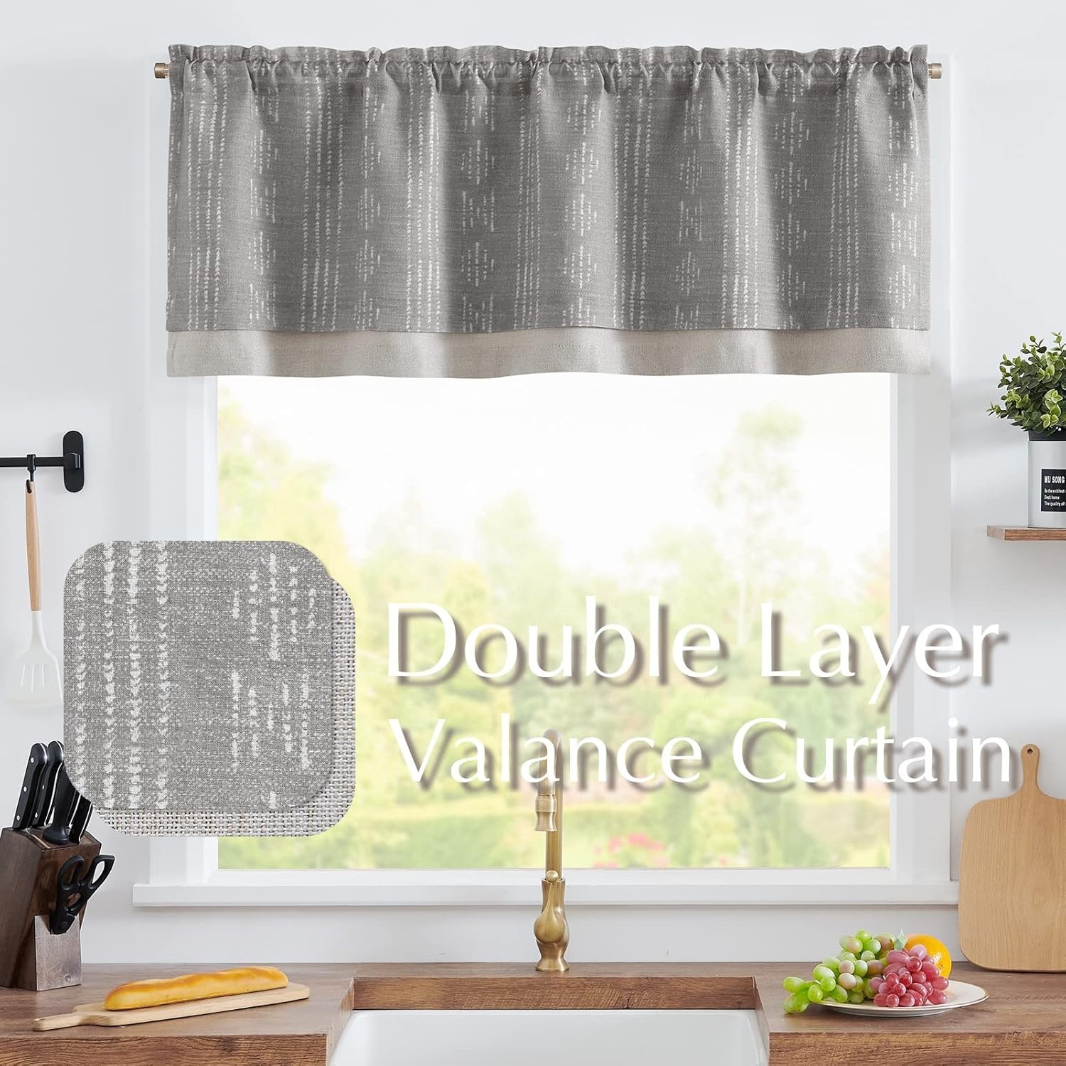 Geometric Striped Boho Valance Curtains Blackout Double Layer Valance for Win…