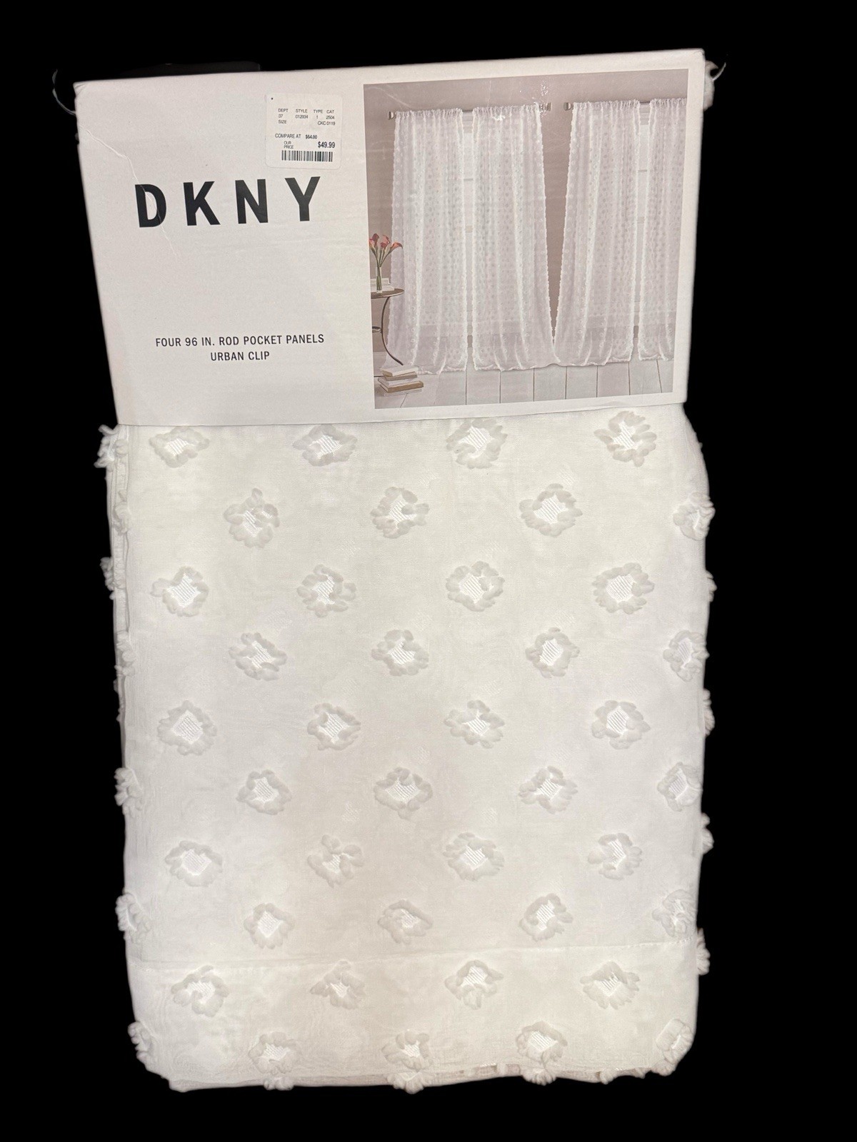 DKNY Ella 2 PAIR NEW Sheer Curtain Panels – 96 Inches Long – Original Package