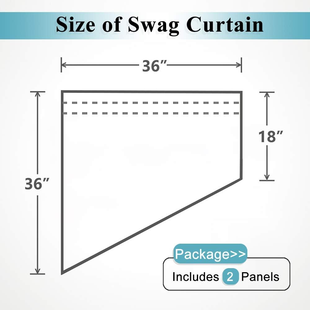 Short Kitchen Valances and Curtain Set, Privacy White Linen Swag Curtains, Semi