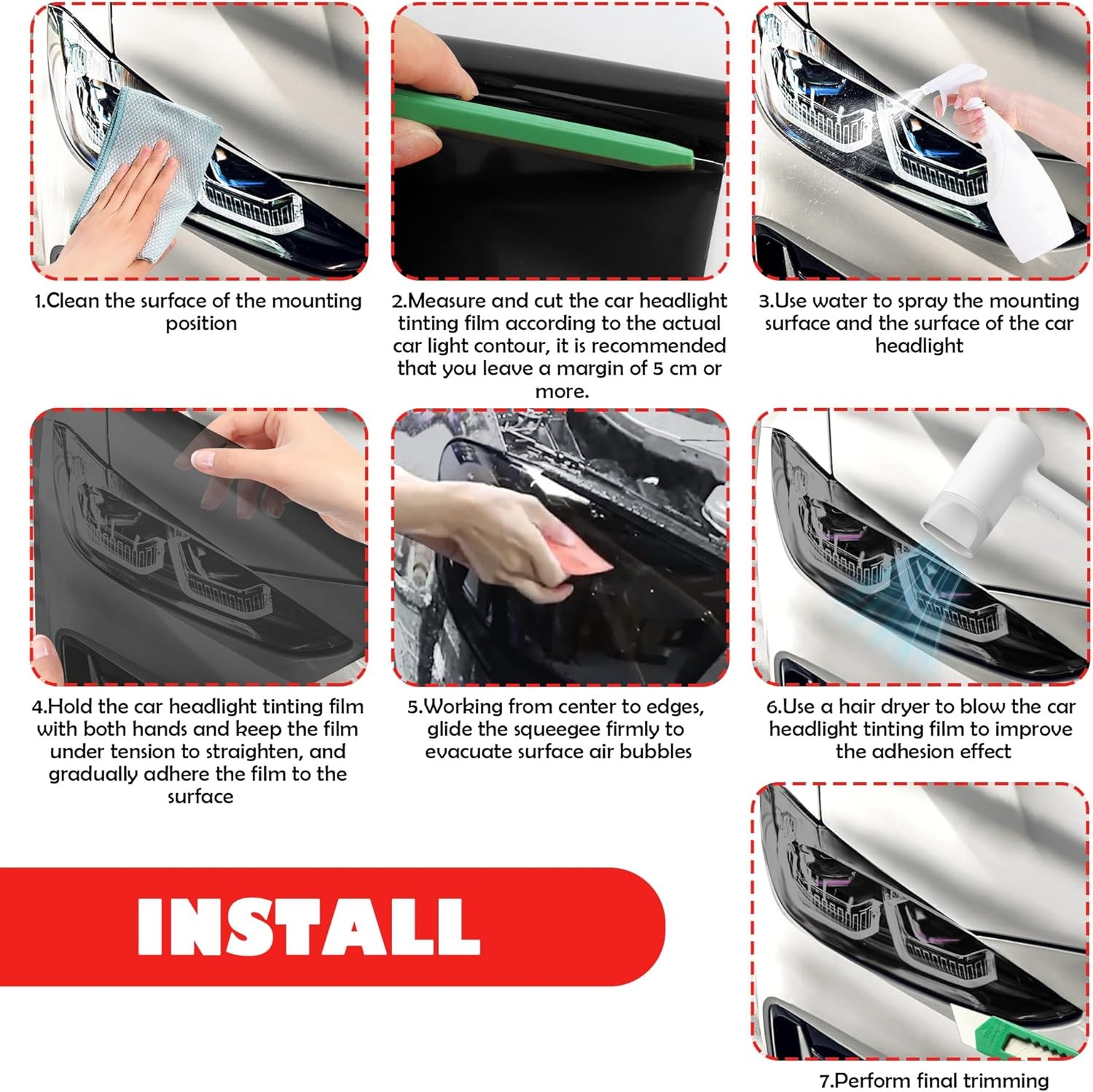 12×47 Inch Car Headlight Tint Film,Self-Adhesive Tail Light Tint Film Kit with