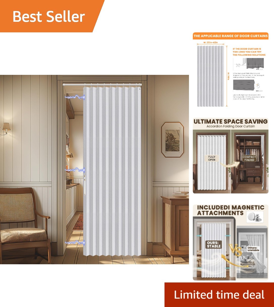 Customizable Accordion Blackout Curtain – 42″W x 78″L, Easy Install & Clean