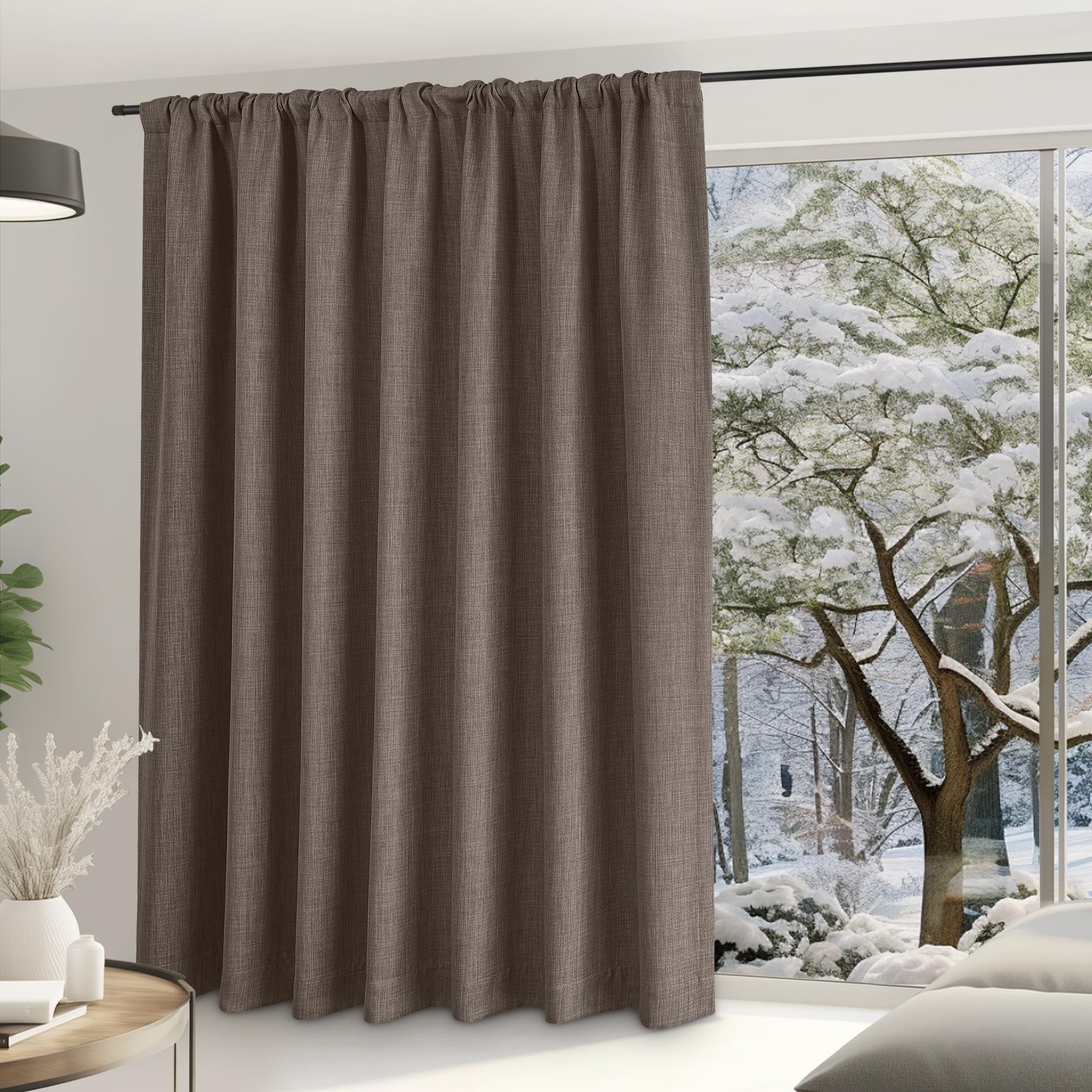 Nicetown Faux Linen Brown Blackout Curtains For Sliding Glass Door Hook
