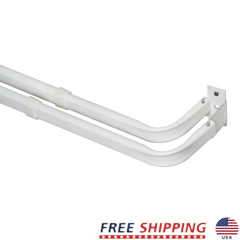 Adjustable Metal Wrap Around Double Curtain Rod Set W/ Mounting Hardware New