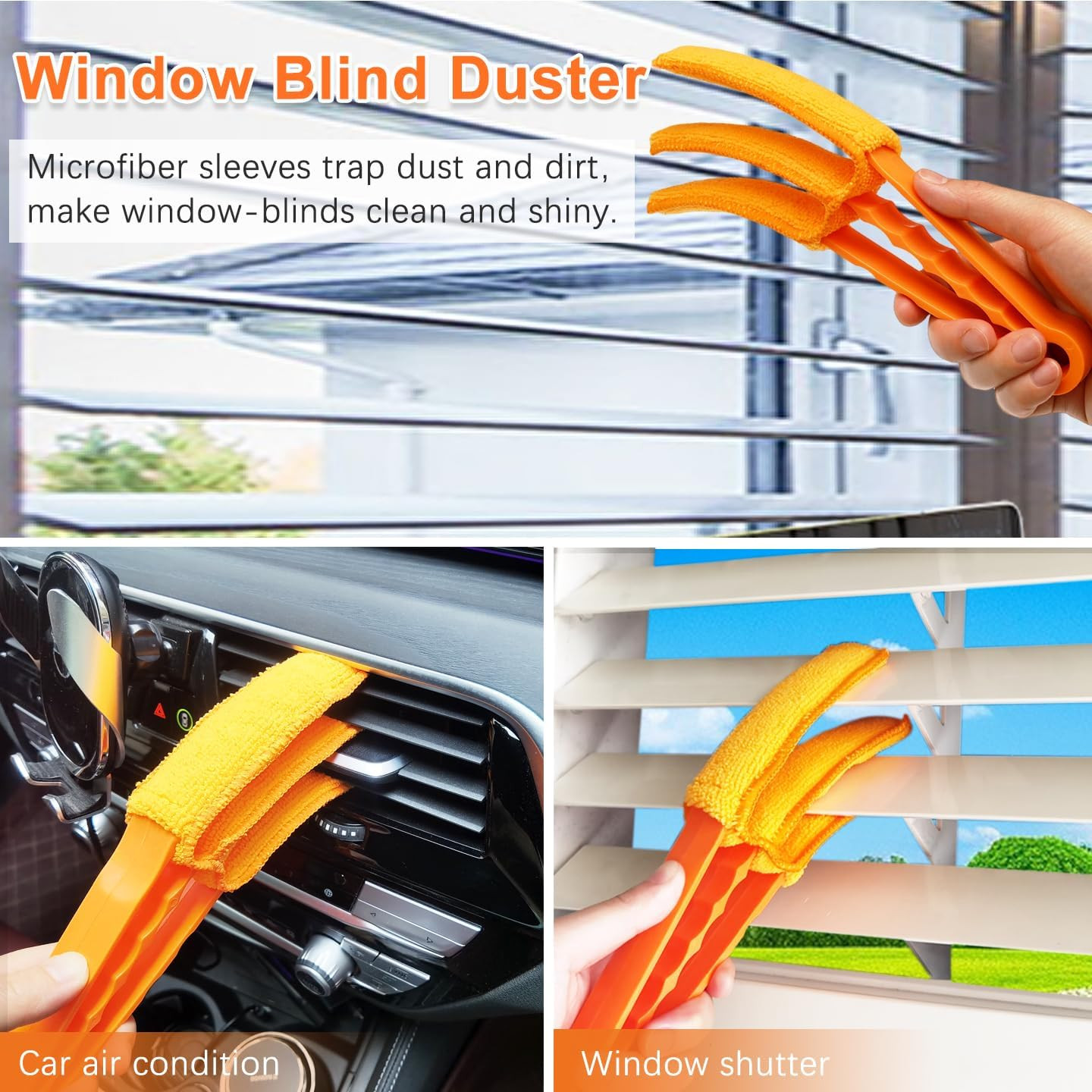 2 Pack 3 Arms Blinds Duster with 10 Colors Microfiber Sleeves Window Cleaner