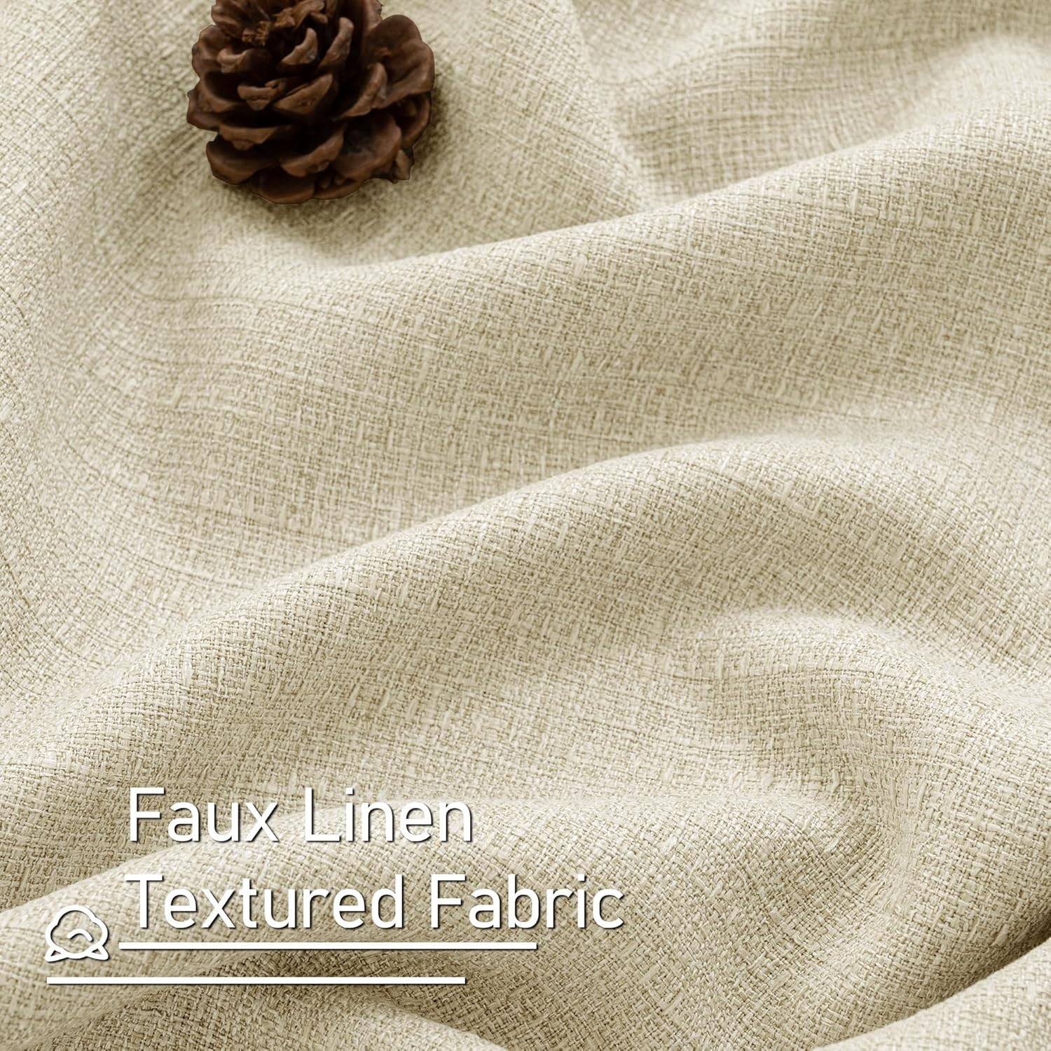 LAMIT Natural Beige Linen Curtains for Bedroom, 63 inches Grommet Thermal Insula