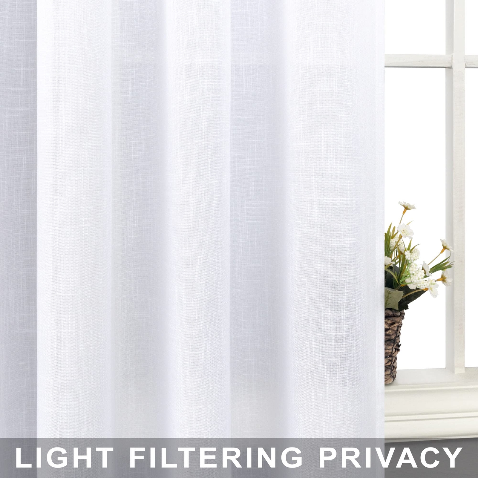Pure White Linen Textured Curtains 72 Inch Length for Windows 2 Panels Set Ro…