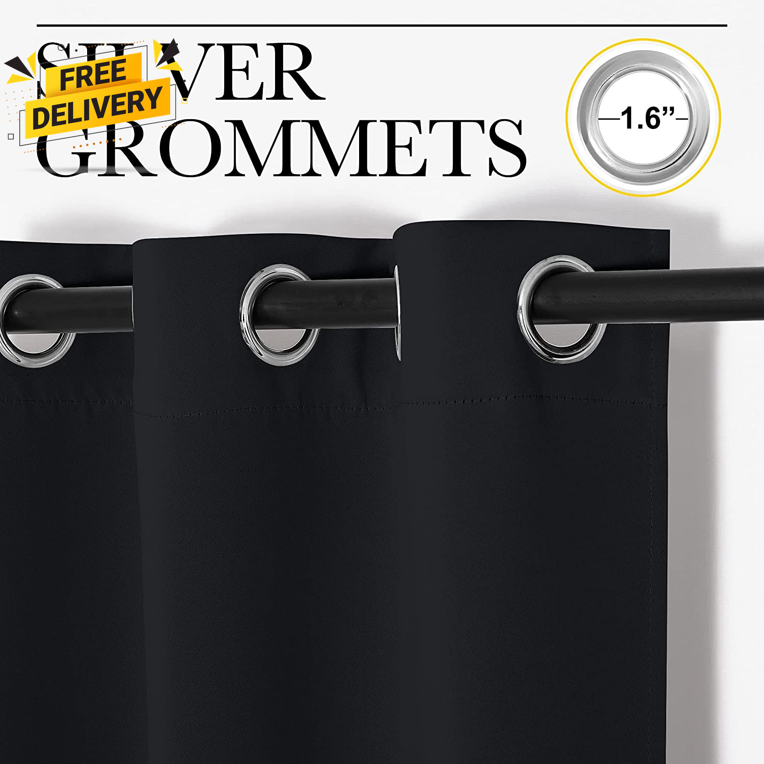 Pitch Black Thermal Insulated Blackout Curtains for Bedroom (2 Panels, 42×63)