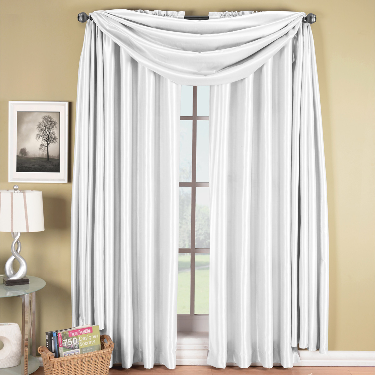 Soho 3 Pieces Faux Silk Scarf Window Treatment Includes 2 Panels and 1 Scarf
