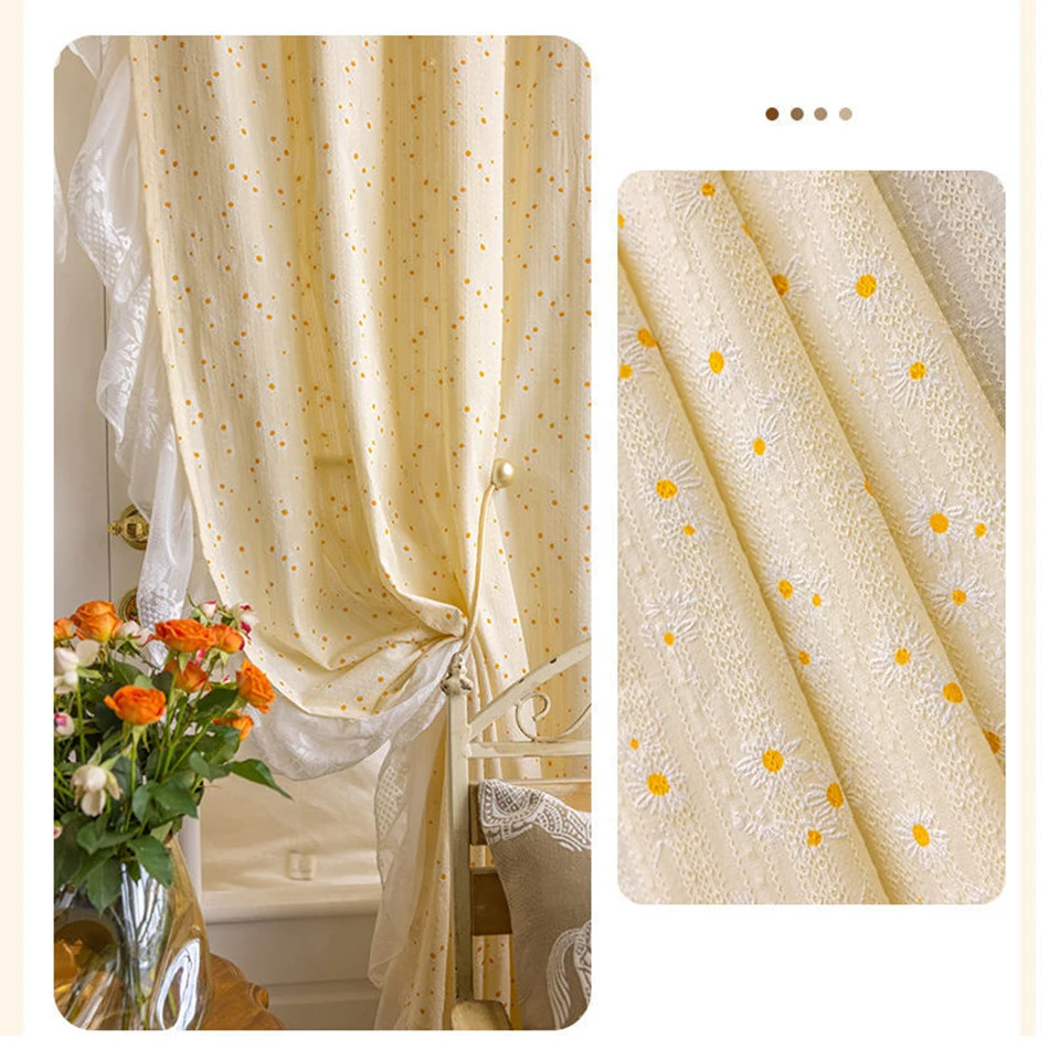 Korean Ruffle Daisy Curtains Road Pocket Shade Curtain Floral for Kitchen Bedroo