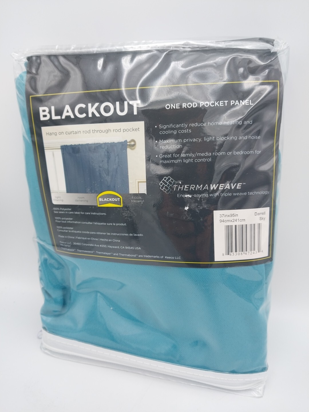 Eclipse Darrell Sky Blue Solid 37 in X 95 in. Blackout Rod Pocket Panel Curtain