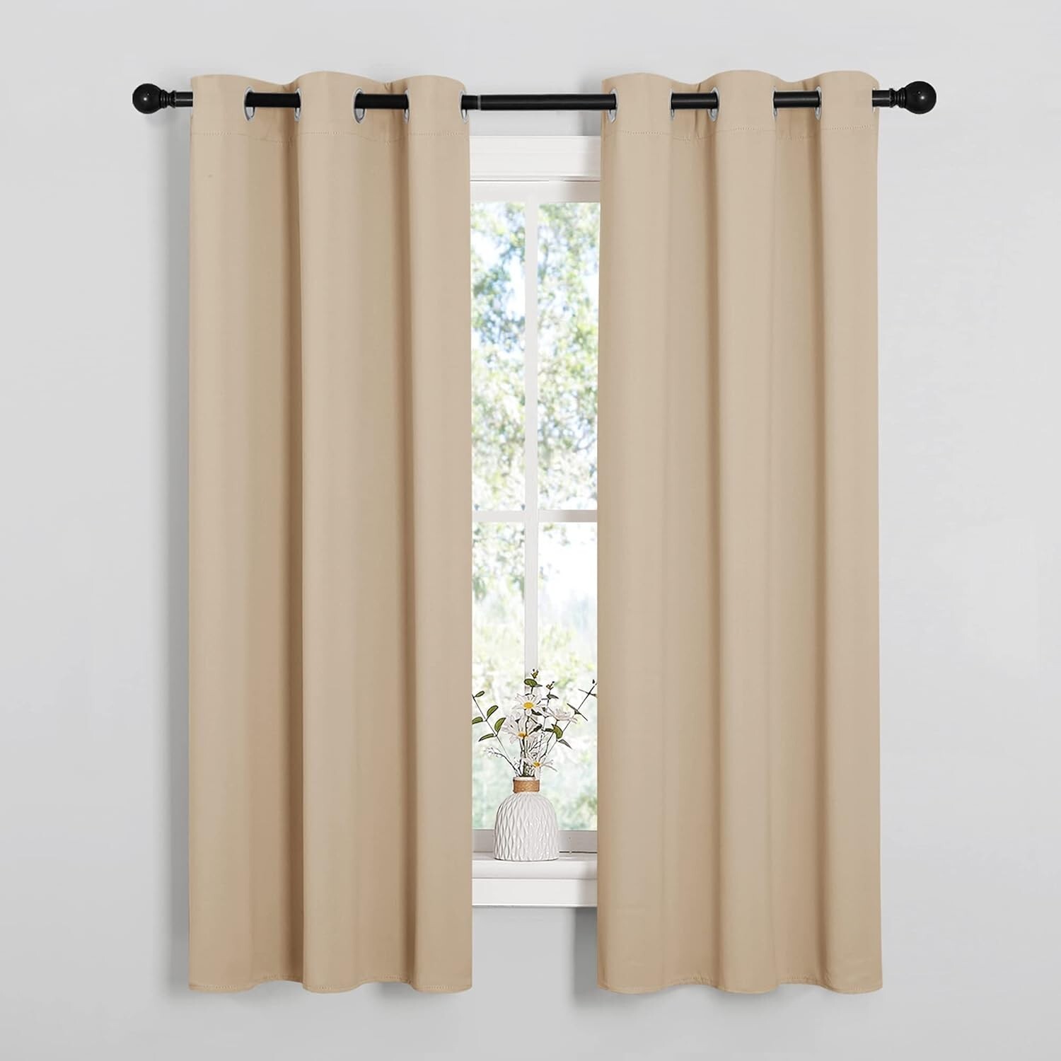2 PCS Biscotti Beige 63″L x 34″W Solid Grommet Darkening Curtains For Bedroom