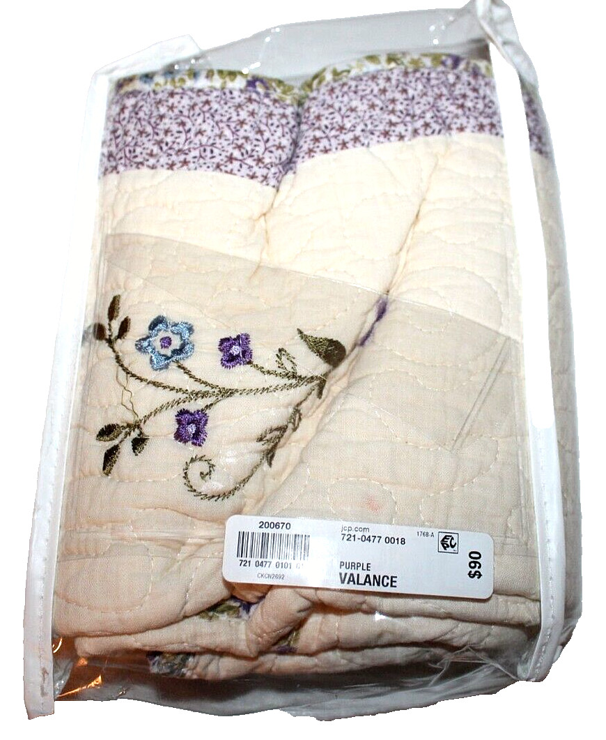 JCPenny Home Purple/Off White Floral Flowers Valance 52 x 15 in.