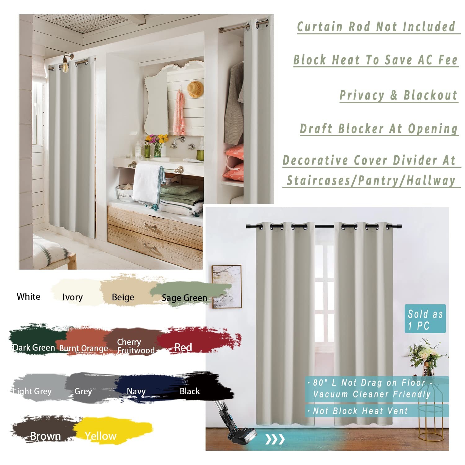 Interior & Closet Door,Curtain for Doorway Without/no Door,Cream White Colore…