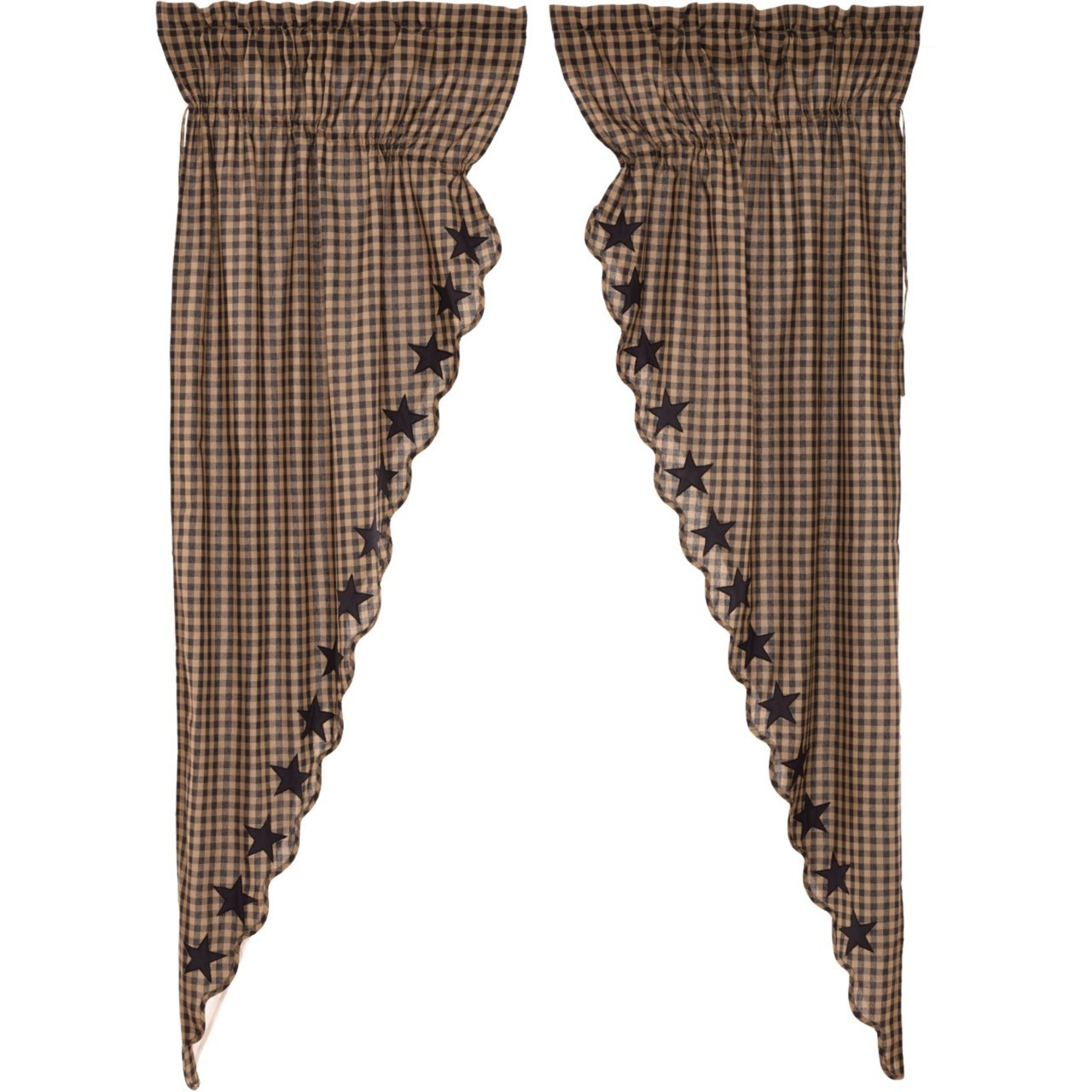 Country Village Shoppe Black Star Prairie Gathered Curtains 36×84 Rod Pocket Pai