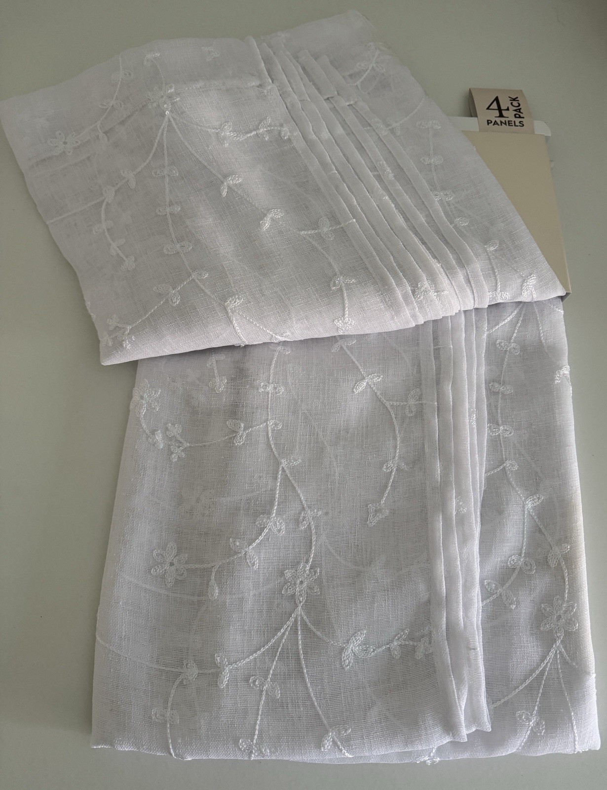Laura Ashley Window Curtains 4 FOUR Panels 38 x 84 White White Embroidered Sheer