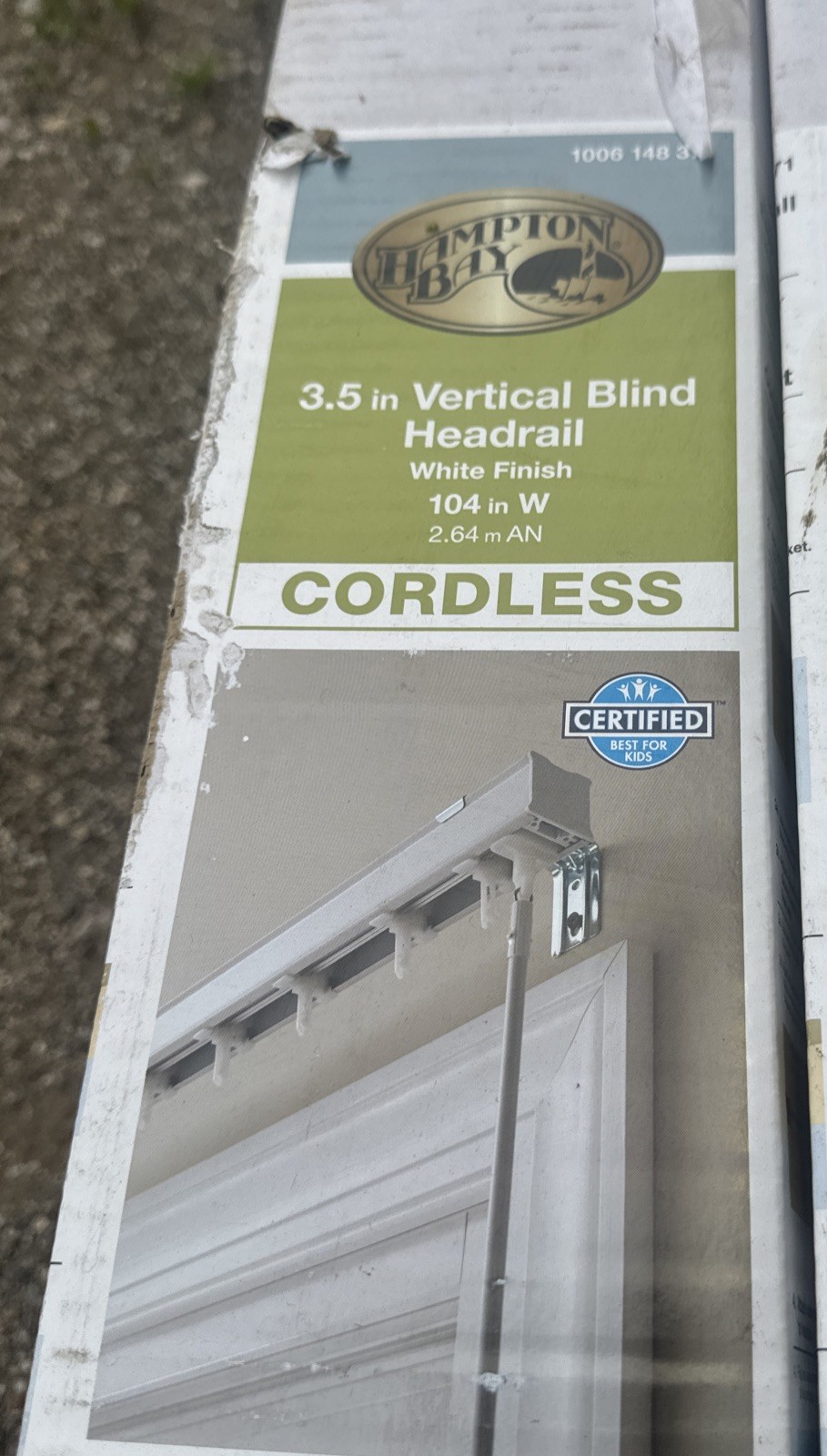 Hampton Bay 3.5in Vertical Blind Headrail 140” Wide White Finish Cordless