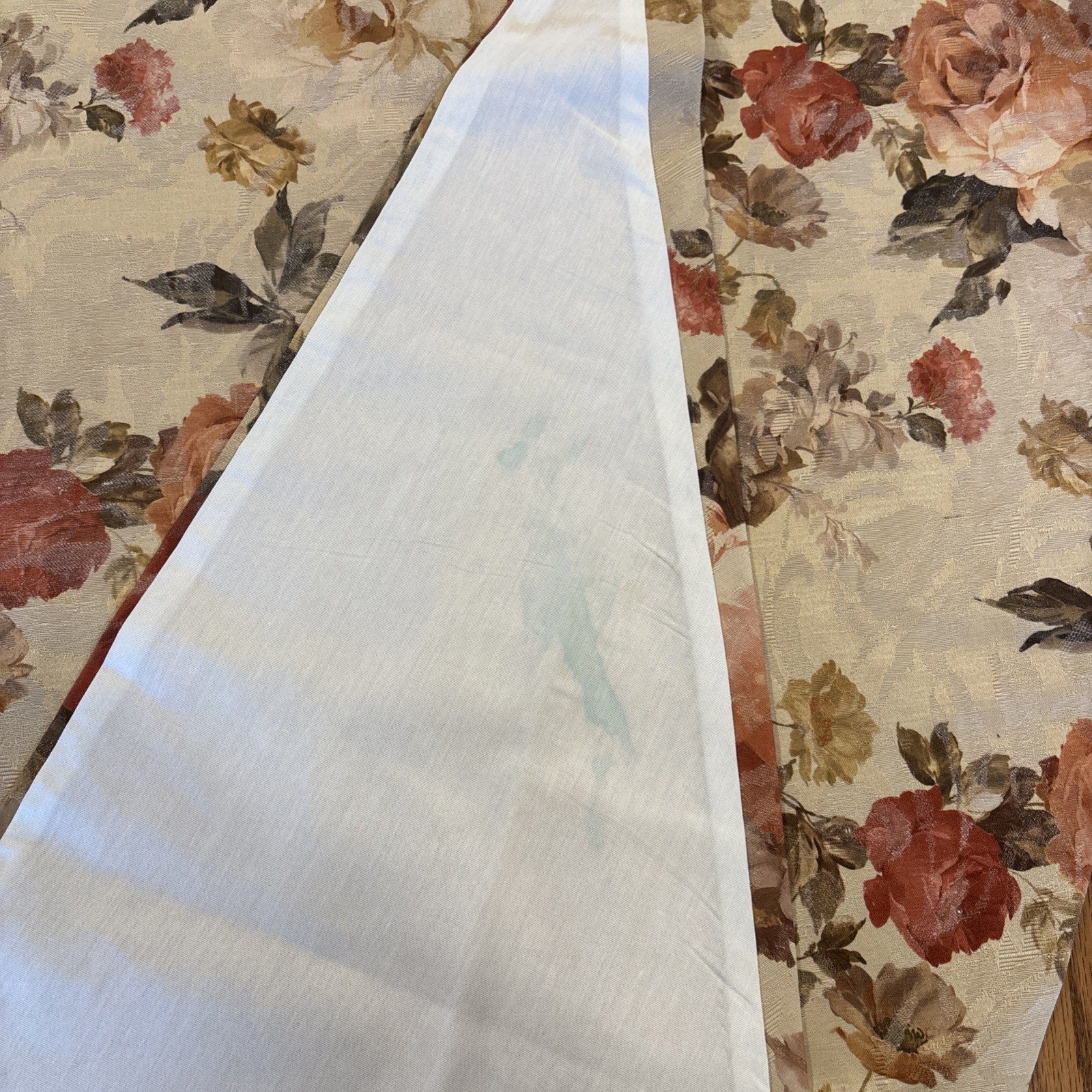 Set of 2 24×61” Floral Rose Lined Curtain Panels, Left & Right, Wide Rod Pocket