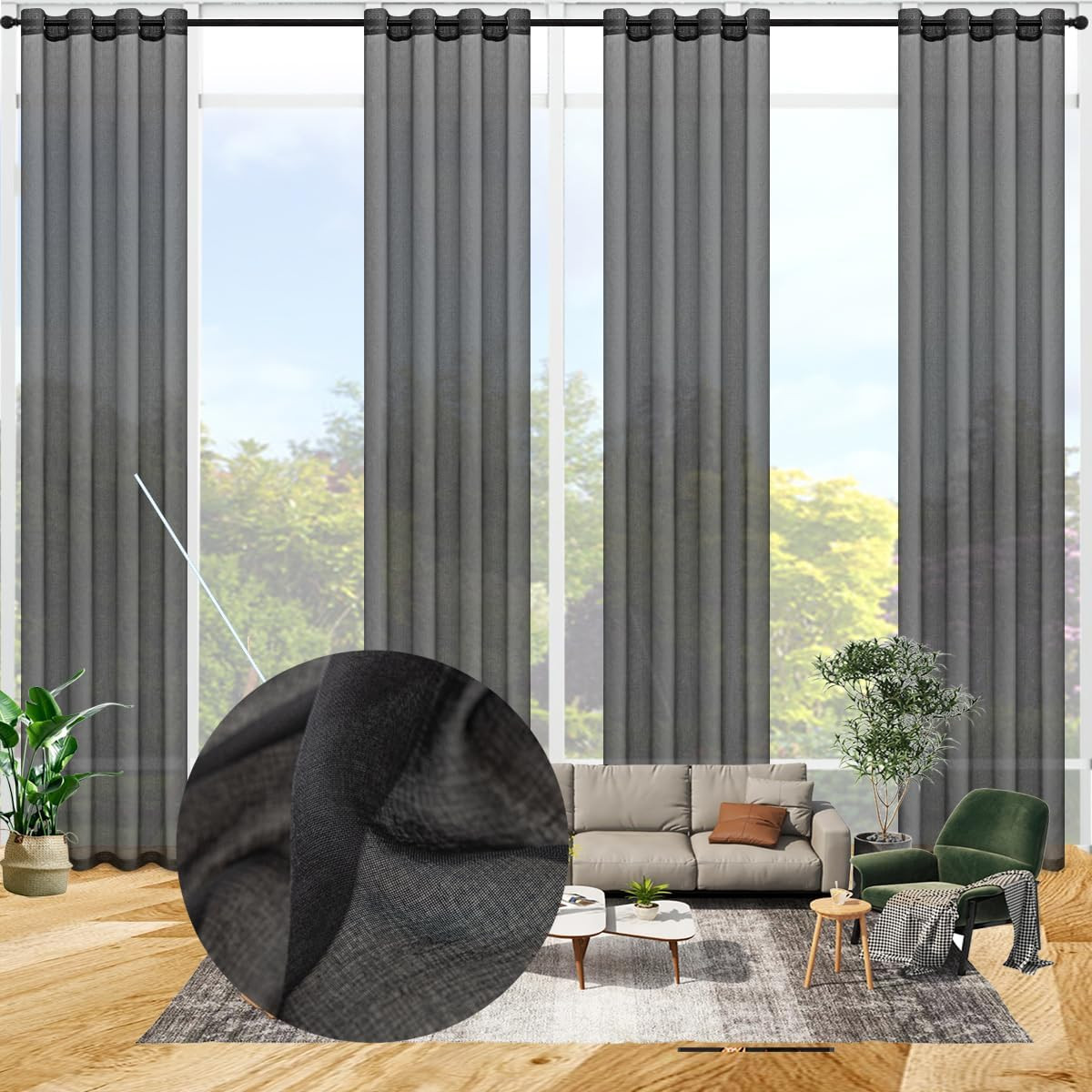 20Ft Extra Long Sheer Curtains for Tall Windows – Pure Black 52×240 Panel