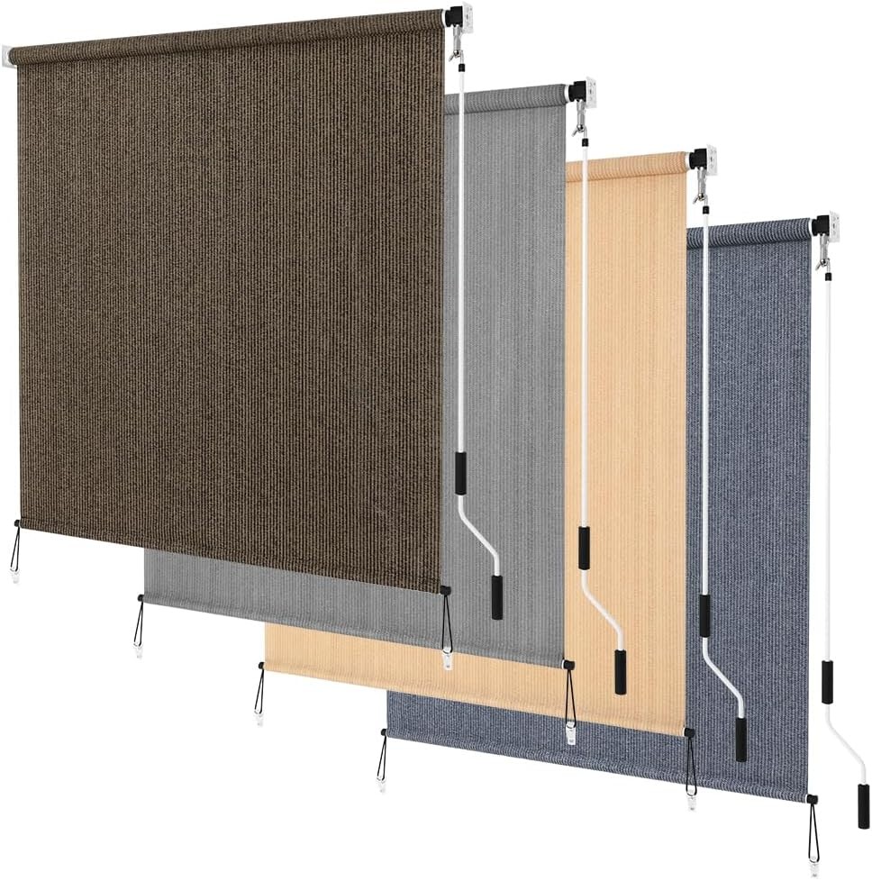 Patio Shades Roll Up Outdoor Blind, 10′ W x 8′ H Cordless Sun Shade Screen with