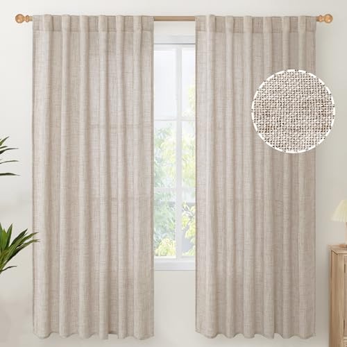 Linen Curtains 72 Inch Length 2 Panels for 52″W x 72″L (Pack of 2) Natural