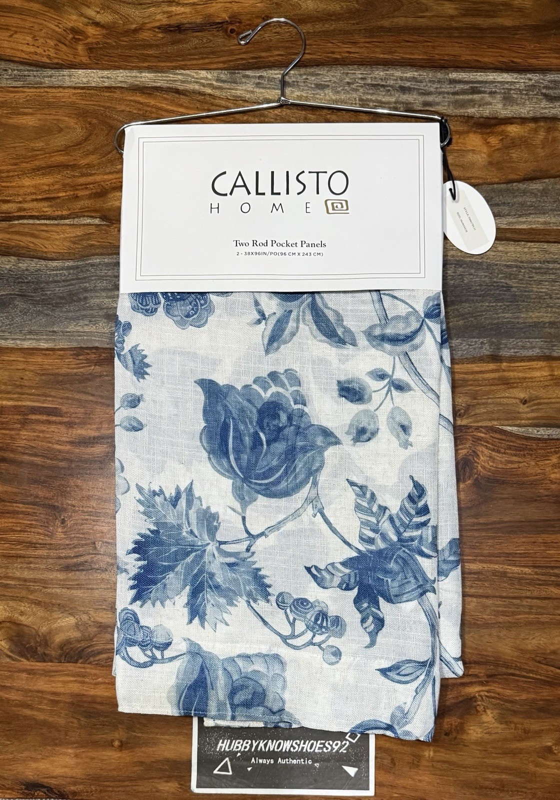 Callisto Home Linen Blue Floral Window Curtains Panels 38 X 96” Set Pair Drapes