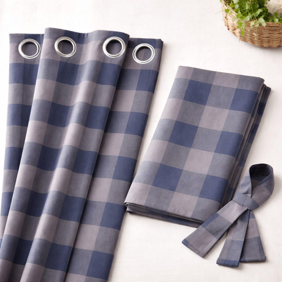 VIRAH BELLA Mountain Check Blue/Grey Blackout Curtains Set 84×40, Rustic