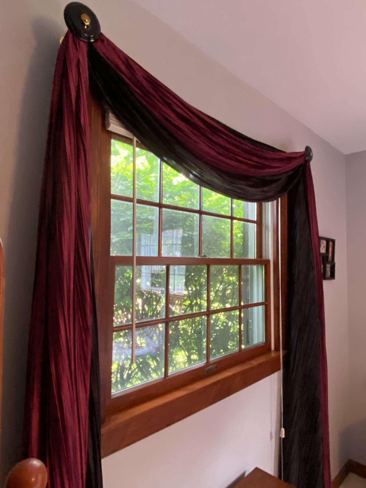 Pair Crinkle Window Treatment Scarves 216″ x 42″ Burgundy or Black EC!