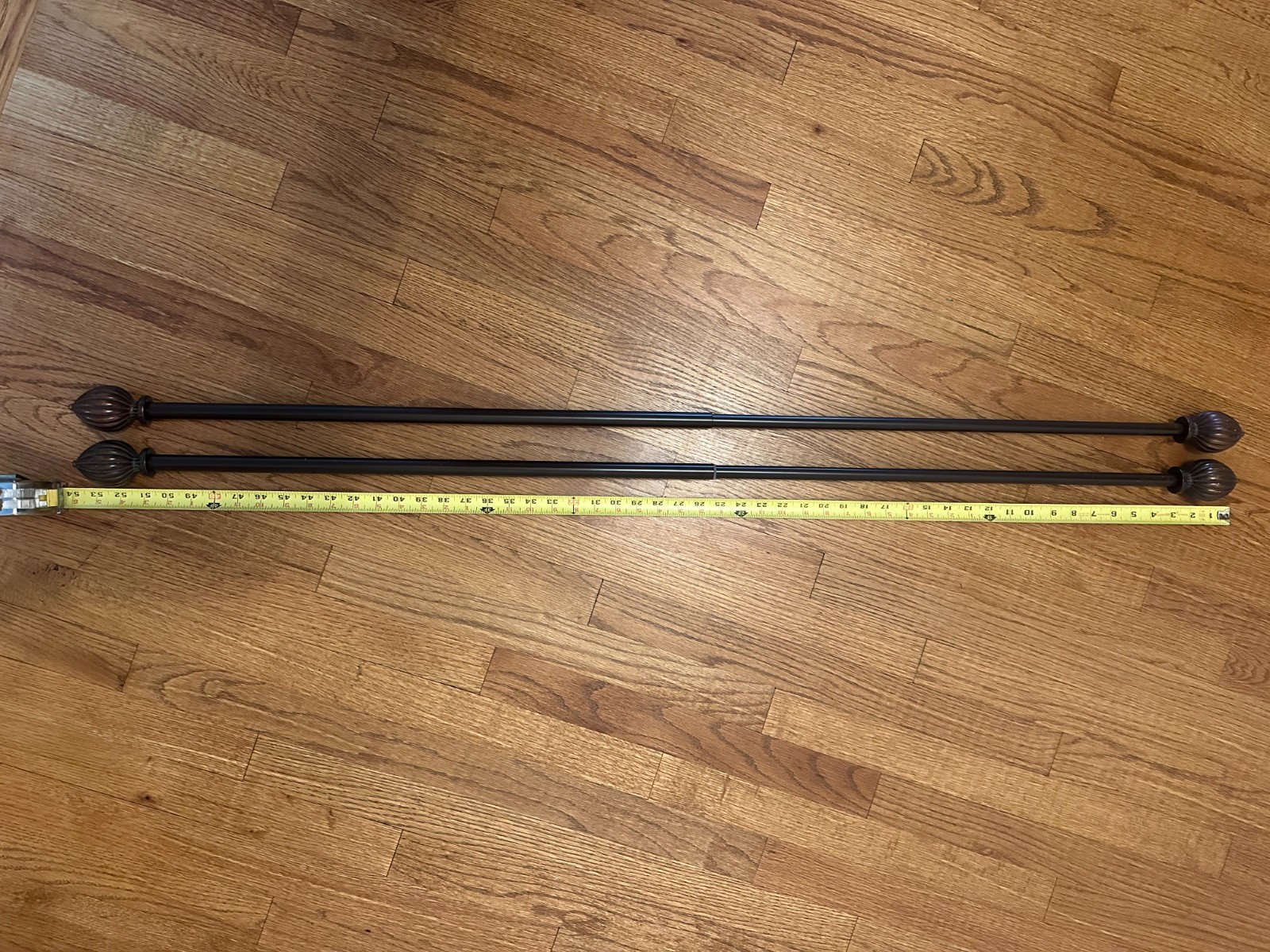 4 Panels (67″ long x 43″ wide) COMPLETE WITH rings, rods and fabric tie backs