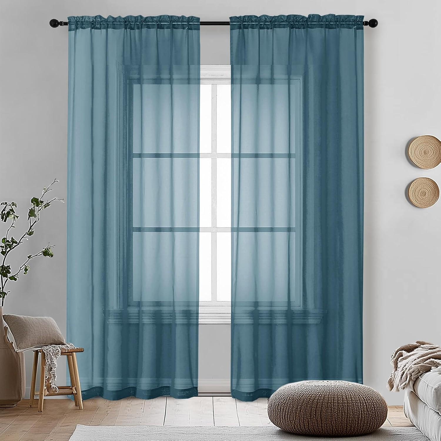 2 Pieces Dusty Blue Sheer Curtains 84 inches Long-Lightweight Soft Window Treatm