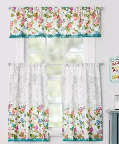 Pioneer Woman ~ Three (3) Piece Curtain Set ~ BLOOMING BOUQUET ~ 30″ x 36″