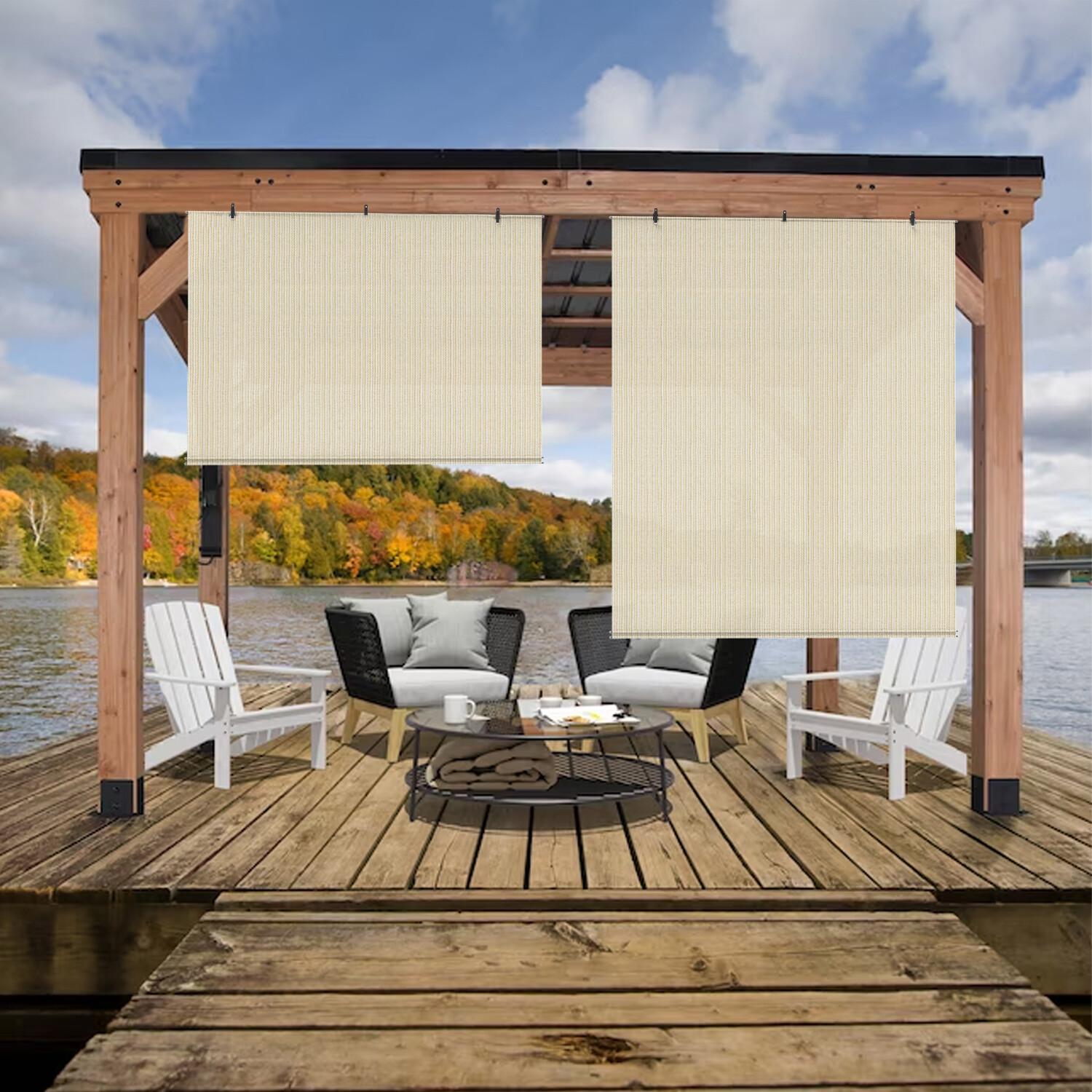 Outdoor Roll up Shade Roller Curtain For Patio Porch Pergola Balcony UV Block