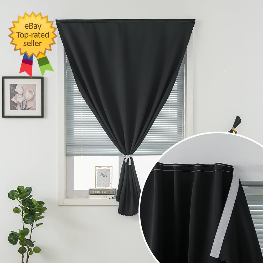 Adhesive Blackout Curtains Self Stick Shades Window 35W X 59L Black 1 Panel….