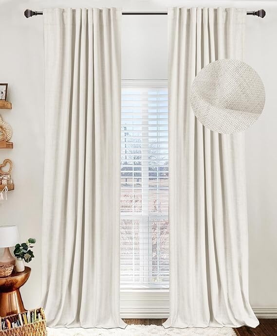 100% Blackout Shield Linen Blackout Curtains for Bedroom 95 Inches Long,Back Tab