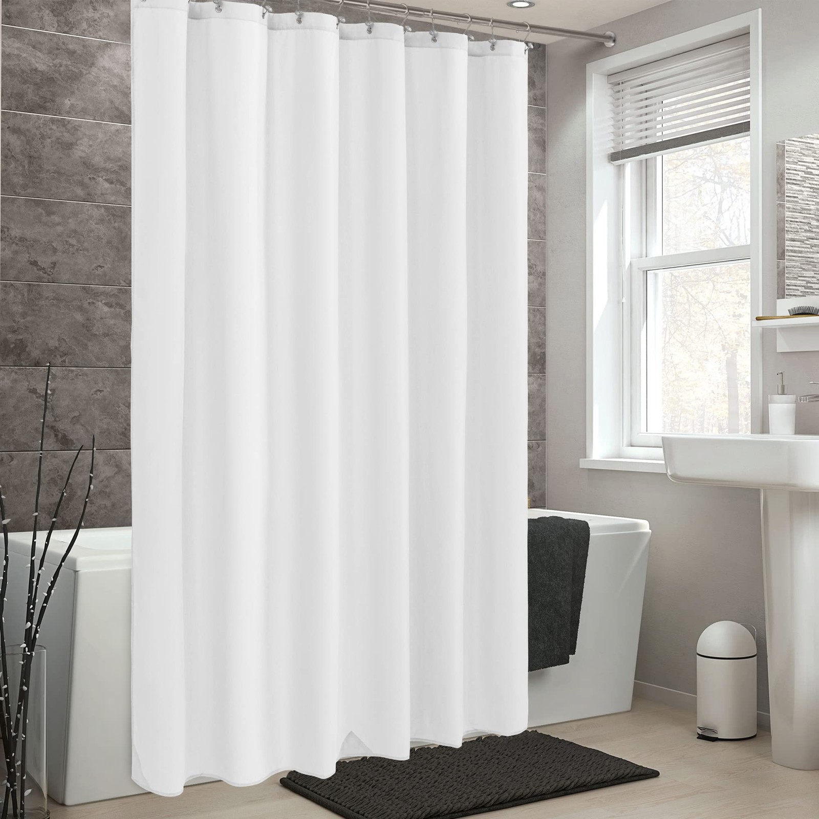 ALYVIA SPRING Long Fabric Shower Curtain Liner 72″W x 74″L (Pack of 1), White