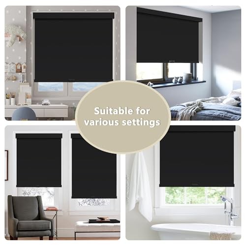 Cordlessout Roller Shades Blinds for Windows Free-Stop,Pull 20″W x 72″H Black