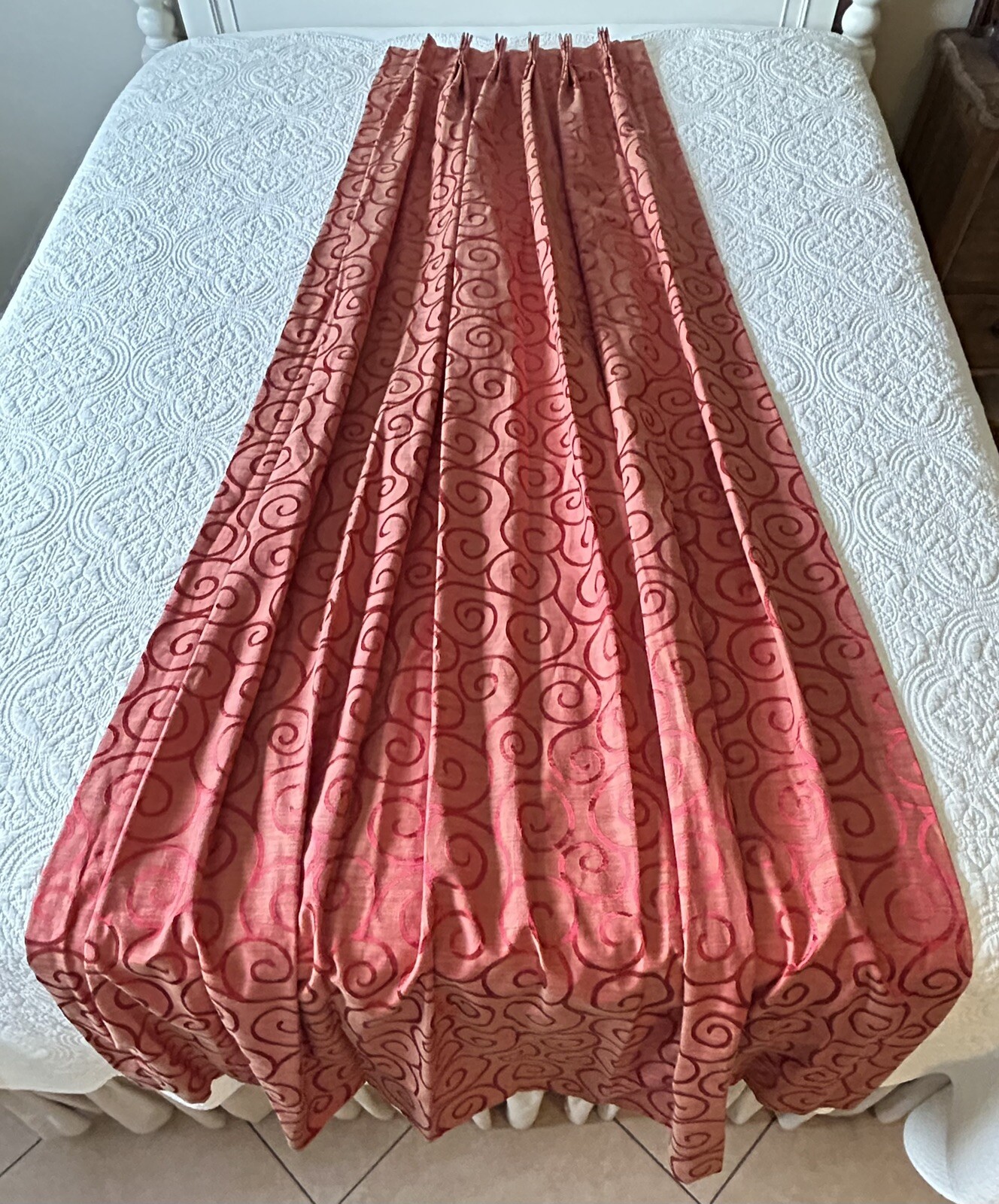 Custom Drapery Panels 88”L Pair Lovely Shades Of Cranberry Pleated