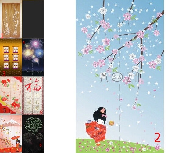 Japanese Noren Tapestry Door Curtain LUCKY CAT RED NAVY Kitchen Room Doorway Di