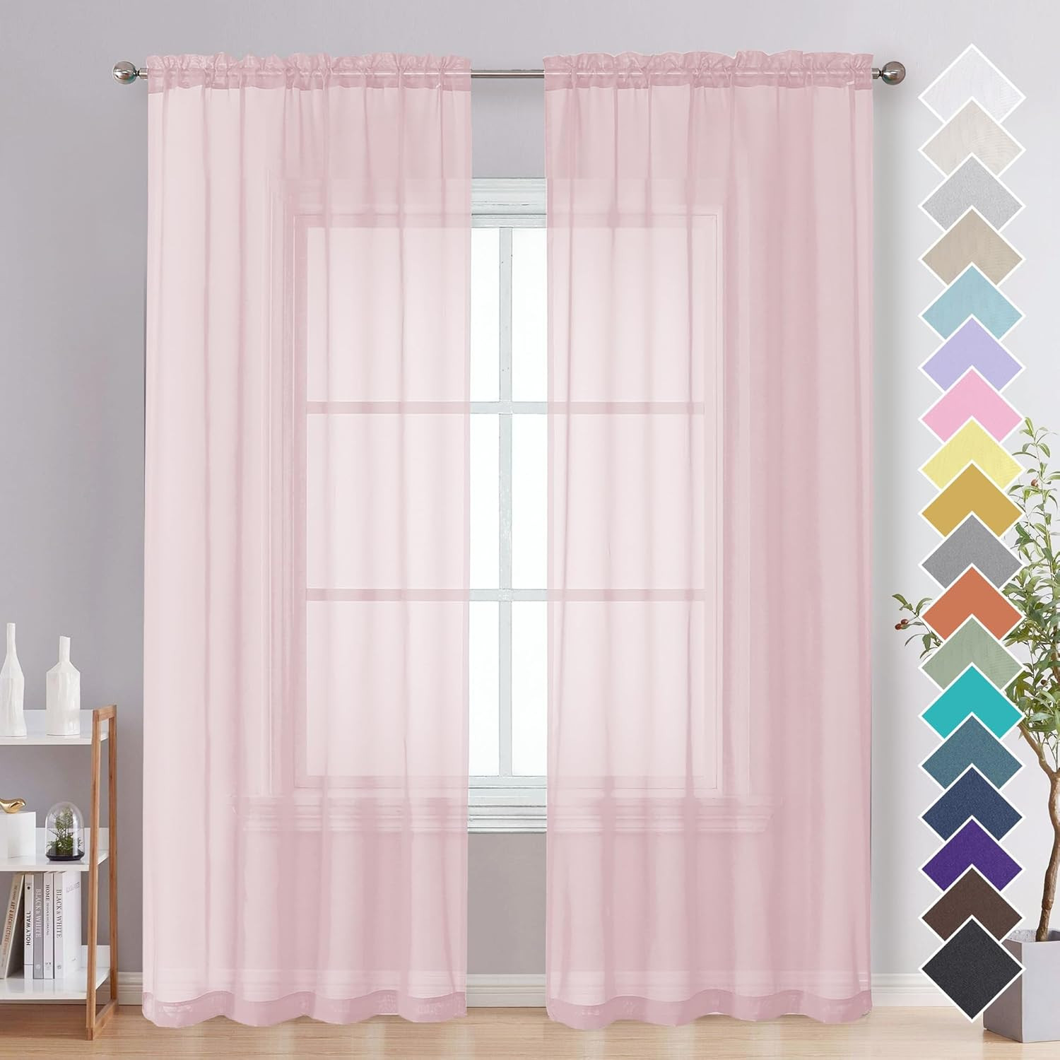 Blush Pink Sheer Curtains 84 Inch 2 Panels Light Filtering Window Drapes