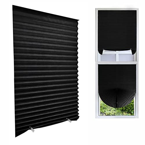 Cordlessout Pleated Fabric Shade Window Shades Blinds 24″W x 59″H Black