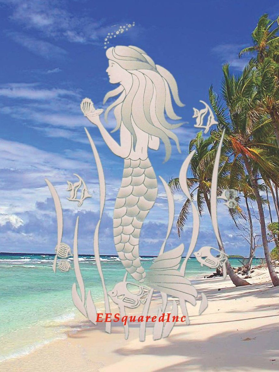 Mermaid Static Cling OVAL Window Decal 8×12 Sliding Glass & Shower Door Decor