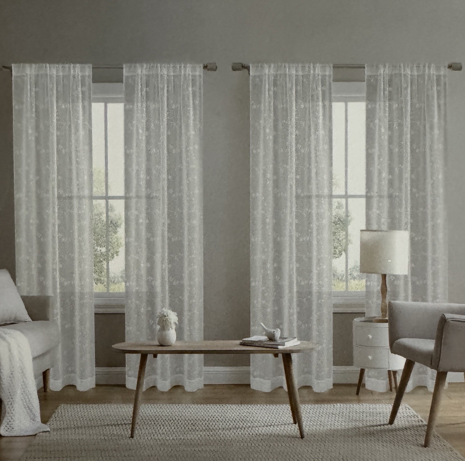 Laura Ashley Window Curtains 4 FOUR Panels 38 x 84 White White Embroidered Sheer