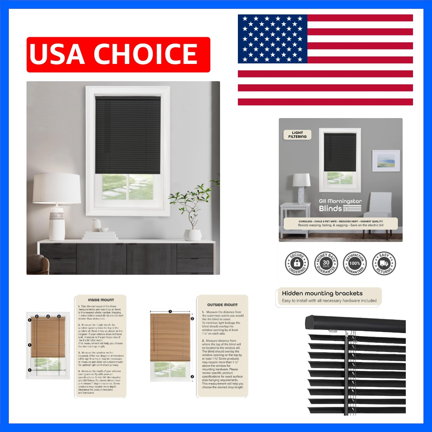 Cordless Light Filtering Mini Blind – 27 Inch Width, 48 Inch Length, 1″ Slat …