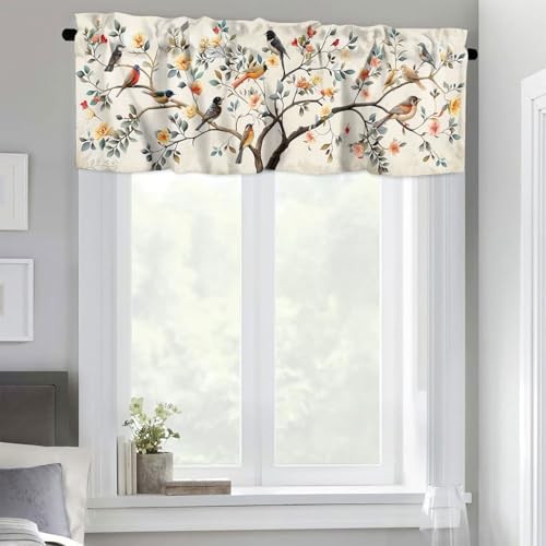 Bird Valances Curtains Boho Tree Fallen Leaf 54×18 Inch（2Pcs） Hummingbirds_5
